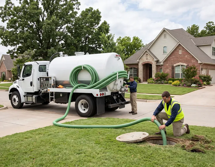Septic service truck on a Tulsa-area job
